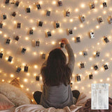 Photo Clip String Lights Battery Powered, 100 Led Fairy String Lights With 50 Clear Clips, Silver Wire String Lights For
