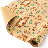 Baby Shower Kraft Wrapping Paper Roll - 1 Roll 17” X 33 Ft Baby Shower Wrapping Paper Roll Kids Baby Birthday Gift Wrap Roll Wrapping Paper Woodland Animals Design Bday Party Favor