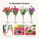 14 Pcs Artificial Plants & Flowers, Uv Resistant Fake Flowers, Spring Flowers Artificial,Faux Flower Daisy With Eucalyptus Leaves For Outside Home Planter Window Porch Patio Yard