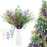 36 Pcs Mardi Gras Decoration 15.8 Inch Mardi Gras Tree Picks Artificial Glitter Purple Green Gold Berry Stems Ornaments For Carnival Party Home Decoration