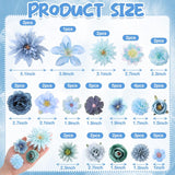 48 Pcs Blue Fake Flower Heads For Crafts Bulk Small Fake Flower Heads Silk Artificial Faux Rose Daisy Peony Decoration For Wedding Graduation Cap Cake Topper Baby Shower Home Party Decoration