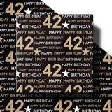 42Nd Birthday Wrapping Paper Roll, Min Roll, Black Gold Design With Stars And Happy Birthday Gift Wrap Paper For Age 42 Men, Women, 42Nd Birthday Party Celebrations, 17 Inches X 16.4 Feet