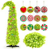Whimsical Christmas Tree 5Ft Bendable Pop Up Collapsible 1 Minute Christmas Tree With 36 Wooden Ornaments For Indoor Outdoor Home Office Holiday Xmas Party Decor Supply