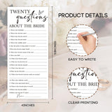 Minimalist White Wedding Shower Games Cards, Twenty Questions, Bridal Shower Games, Engagement Party Wedding Card For 25 Guests, Bridal Party Supplies 4X9Inch-A12