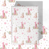 Girls 1St Birthday Wrapping Paper - 4 Jumbo Sheets, 28 * 40 Inches - Pink Bunny Floral Happy Birthday Gift Wrap, Perfect For First Birthday'S Party Or Baby Shower