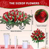3 Sets Artificial Cemetery Flowers For Grave,Headstone Flower Saddle With 2 Memorial Rose Bouquets With Vases For Grave Tombstone Decorations (Red)