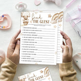 Find The Guest Games, 5X7 Inch Funny Baby Shower Games Cards, 25 Gender Neutral Cards, Cute Brown Bear Print, Gender Reveal Party Favor & Supplies, Baby Shower Decoration-B11