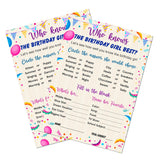 Who Knows The Birthday Girl Best Game, Themed Birthday Party Ideas, Fun Game For Sleepover, Play Pack Of 30 Cards 5”X7”. Made In Usa
