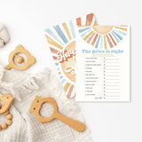Sunshine Fill In Baby Shower Game Cards - Here Comes The Son - The Price Is Right Game For Boys - Baby Announcement Gender Reveal Baby Shower Party Activities For New Parents To Be - A04