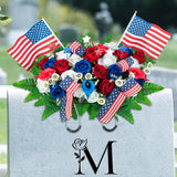 Memorial Day Decorations For Cemetery: Artificial Outdoor Grave Decorations Headstone Flower Saddle - Red White Blue Roses With Flags
