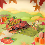 Harvest Truck Pop Up Card, Pumpkin, Scarecrow, Sunflower, 3D Greeting Cards, Gifts For Happy Fall Autumn, Birthday, Thanksgiving, Table Decorations, 5X7 - Includes Envelope And Message Note