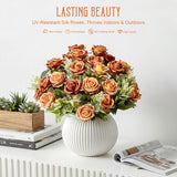 Fake Roses Burnt Orange Roses Artificial Roses Silk Roses Artificial Roses With Stems Faux Roses For Wedding Cemetery Grave Outdoor Indoor Valentine'S Day Farmhouse Decoration No Vase(4Pcs)