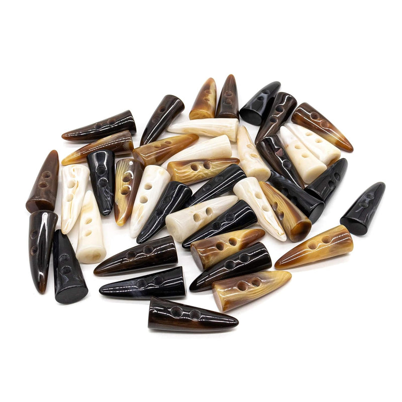 , 40 Pack Resin Toggle Buttons 2 X 4 Inch Two Holes Horn Tooth Shape R