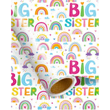 Big Sister Wrapping Paper Roll - Mini Roll - 17 Inch X 16.5 Feet - Big Sister Gift Wrap Paper Cartoon Rainbow Wrapping Paper For Little Girl Birthday Party Supplies, Baby Shower