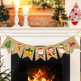 Christmas Burlap Banner Cartoon Santa Deer Snowman Hanging Banner Pre-Assembled Rustic Xmas Holiday Bunting Garland For Mantel Fireplace Home Wall Door Decor