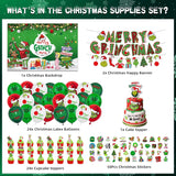 102 Pc Christmas Party Decorations Set - Includes Merry Christmas Banner, Backdrop, Cake Topper, Balloons, Stickers For Kids & Adults