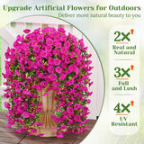4 Pcs Look Real Artificial Flowers For Outdoors, Realistic Artificial Hanging Flowers For Outdoors, Uv Resistant Fake Hanging Plants Silk Petunia Faux Flowers For Porch Patio, Fuchsia