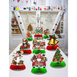 Christmas Party Table Decorations, 9Pcs 3D Christmas Honeycomb Centerpieces With Santa Claus & Snowman Designs, Festive Table Toppers For Winter Christmas Party Supplies
