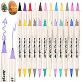 24 Colors Acrylic Paint Pens & Markers Set, Dual Tip Drawing Markers For Coloring On Wood, Fabric, Metal, Eggs - Opaque, Water-Based Paint Markers For Crafts & Diy Art