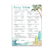 Beach Surf Theme Baby Shower Games — Baby Trivia Game — Pack Of 25, Summer Blue Ocean Surfing, Fun Baby Facts Game Shower Activity, Gender Neutral Couples Shower Co-Ed Shower G940-Trv
