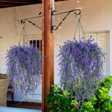 2 Set Artificial Flower Hanging Baskets For Outdoors, 20Pcs Fake Hanging Plants, Outdoor Faux Flowers Uv Resistant For Spring Summer Porch Patio Garden Home Decoration (Purple)
