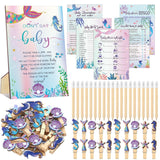 321 Pcs Mermaid Baby Shower Game Supplies For Girl 5 Set Include 50 Activity Cards 20 Pencils 1 Don'T Say Baby Sign 50 Clothespins For Price Is Right Prediction Bingo Game Party Decor