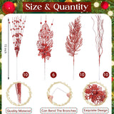 36 Pcs Christmas Glitter Berries Stems 15 Inch Xmas Artificial Pine Needles Floral Picks Sprays Glittery Curly Twigs Branches Ornaments For Xmas Tree Diy Crafts Wreath Vase Filler(Red Gold)