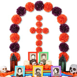 24 Pcs Day Of The Dead Decorations Dia De Los Muertos Altar Decor Artificial Marigold Flower Mexican Party Ofrenda Decorations For Diwali Halloween Decor (Purple Orange)