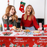 194 Pcs Christmas Party Tableware Set Cute Santa And Snowman Theme Party Supplies Merry Christmas Tablecloth Plates Napkins Pack For Xmas Holiday Dinner Decoration, Serves 24