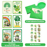 Treasure Cove St Patricks Day Cards Green Cartoon Animal Greeting Card with Envelopes and Stickers for Irish Holiday Supplies Party Favors 12Pcs