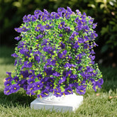 4 Pcs Artificial Fake Hanging Flowers Plants For Outdoor Summer Decoration,Faux Silk Morning Glory With Eucalyptus Leaves,Uv Resistant Look Real For Outside Home Porch Decor (Purple)