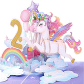 Unicorn Happy 2Nd Birthday Card, Pop Up Birthday Card For 2 Year Old For Kids, Girl, Toddler