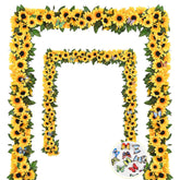 2 Pack Artificial Sunflower Garland Decor, Sunflower Vines Hanging Flowers Garland With Green Leaves, Fake Yellow Floral Vines Room Wedding Party Decoration