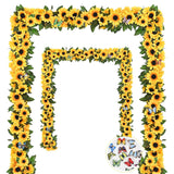 2 Pack Artificial Sunflower Garland Decor, Sunflower Vines Hanging Flowers Garland With Green Leaves, Fake Yellow Floral Vines Room Wedding Party Decoration