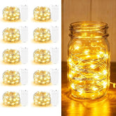 10 Pack Battery Operated Fairy Lights 7FT 20 LED Warm White Copper Wire Twinkle String Lights for Mason Jars Wedding Party Christmas Decor