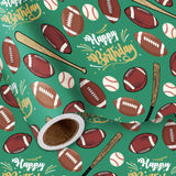 Sports Birthday Wrapping Paper Roll, Football & Baseball Gift Wrap With Happy Birthday Text In Green, Fun Sports Theme For Boys Kids Party Celebration, Mini Roll 17 Inches X 9.8 Feet