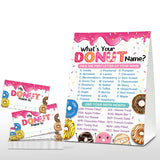 What'S Your Donut Name Game - Sweet Donut Birthday Party Games For Adult - Family Activity - 1 Standing Sign And 30 Stickers - Adult Doughnut Party Supplies Decorations(09)
