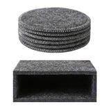Drink Coasters Set Of 6 With Holder - Dark Gray Round Water Absorption Felt Mat, Prevent Furniture From Dirty And Scratched, Suitable For Kinds Of Mugs And Cups, 3.94 Inches Diameter