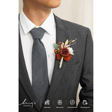 Boutonniere For Men, 2Pcs Groom Groomsmen Guest Boutonniere, Artificial Flowers For Wedding/Prom/Homecoming, Etc.Fall Orange Terracotta