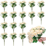 16 Pack Flower Bridesmaid Bouquets Fake Roses Artificial Silk Flowers Bulk For Bridesmaid Bridal Wedding Vase Faux Rose Bridal Rose Bouquets Wedding Party Decor(White)