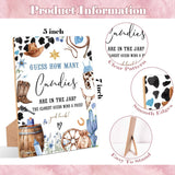 Cowboy Guess How Many Candies Are In The Jar Game, Pack Of 1 Wooden Tabletop Sign With Stand And 50 Guessing Cards, Wild West Rodeo Baby Shower Game, Gender Reveal Party Decorations - Wv11