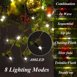Christmas String Lights For Tree, 400 Leds Christmas Tree Lights With Memory Function & 8 Modes, 6.6Ft X 16 Lines Fairy