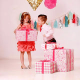 Pink Wrapping Paper Sheet - 8 Sheets Folded Flat Gift Wrap With Cute Ribbon Bow, Pink Plaid, Stripes And Leaves Design For Girl Baby Shower, Birthday, Wedding - 20 X 28 Inch Per Sheet