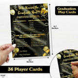 , Black And Gold Who Knows The Graduates Best - Pack Of 36 | Graduation Games For Parties 2025 | Graduation Game Cards, College Party Activities | Grad Party Supplies | Graduation Party Favors