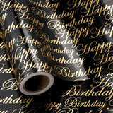 Reversible Birthday Wrapping Paper - Mini Roll - 17 Inch X 9.8 Feet - Black And Gold Foil Happy Birthday Wrapping Paper For Men, Boys, Baby Shower