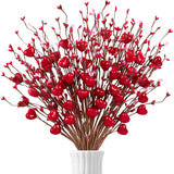 26Pcs Valentines Decorations Day Artificial Flowers Picks Decor - Berry Stems With Red Heart Gifts For The Home Table Centerpieces - Style 1