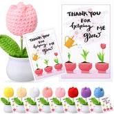 12 Sets Teacher Gifts Crochet Flowers With Thank You For Helping Me Grow Cards Appreciation Gifts For Teachers Coworkers Mentors Bosses Desk Decor(Tulip)