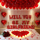 Pink Romantic Decor Kit - Heart Balloons, Rose Petals & Candle Set For Proposals, Anniversary, Valentines Day (30 Balloons + 1000 Petals + 24 Candles) (Red)