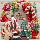 Christmas Balloon Garland Arch Kit 168Pcs Red Sage Green Gold White Sand Balloons Candy Balloon Cand Cane Balloons For Christmas Party Decorations Supplies