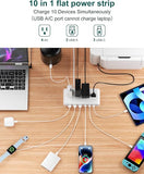10 in 1 Travel Power Strip with 5ft Extension Cord and Multiple Outlets